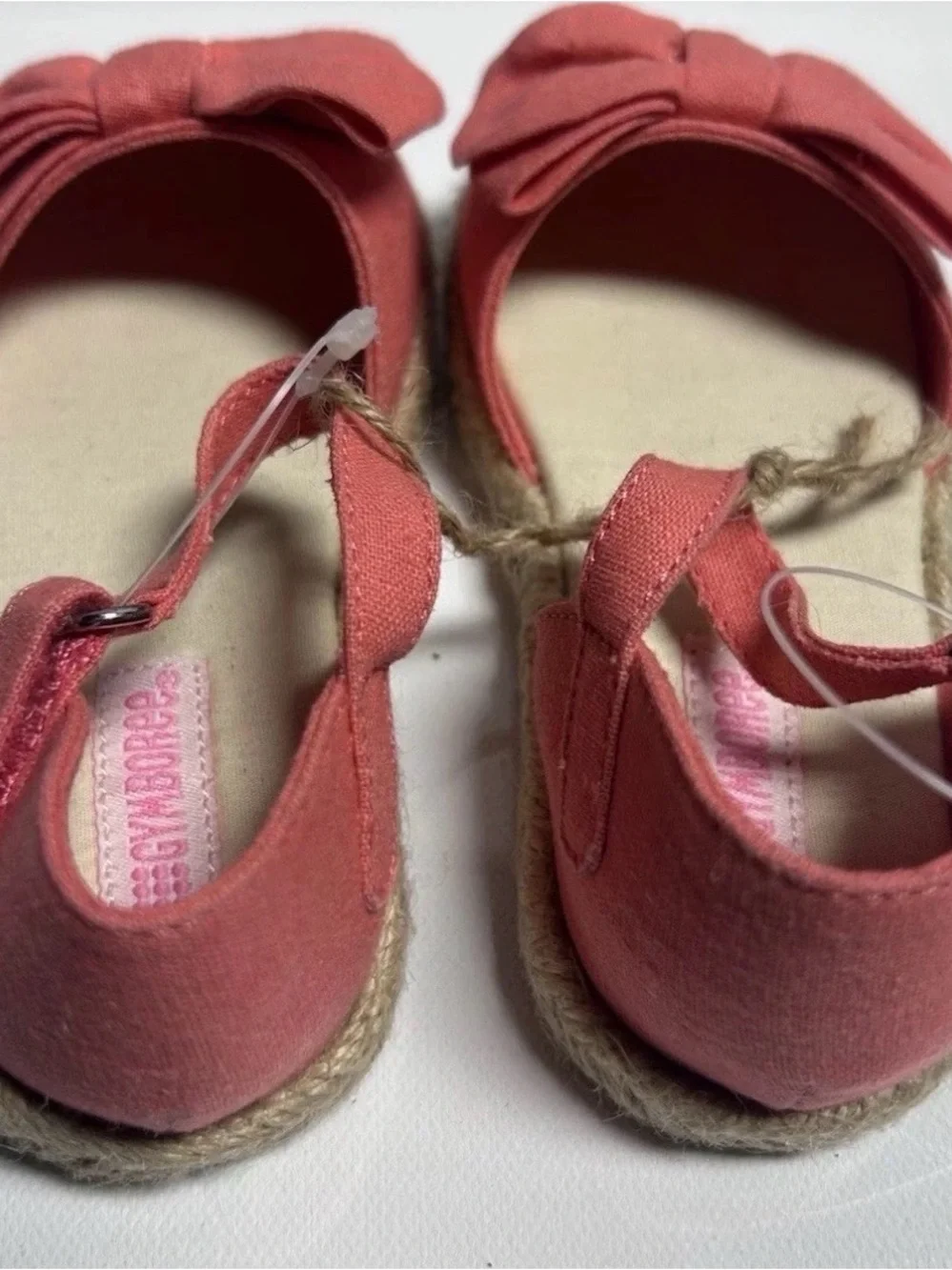 NWOT Gymboree Coral Canvas Espadrille Sandals Bow Detail Jute Sole Girls Size 8